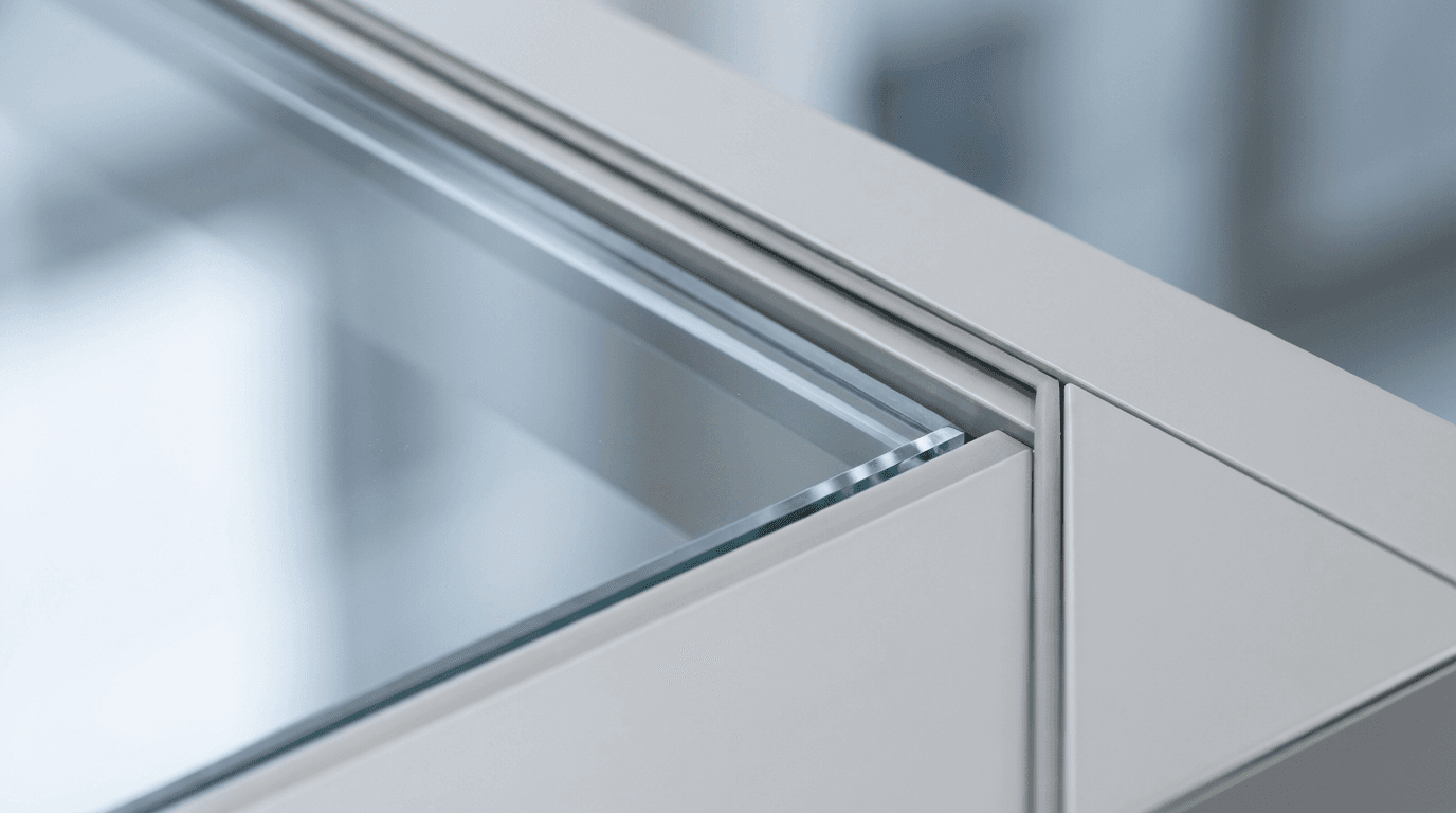 Clean window with water droplets and squeegee